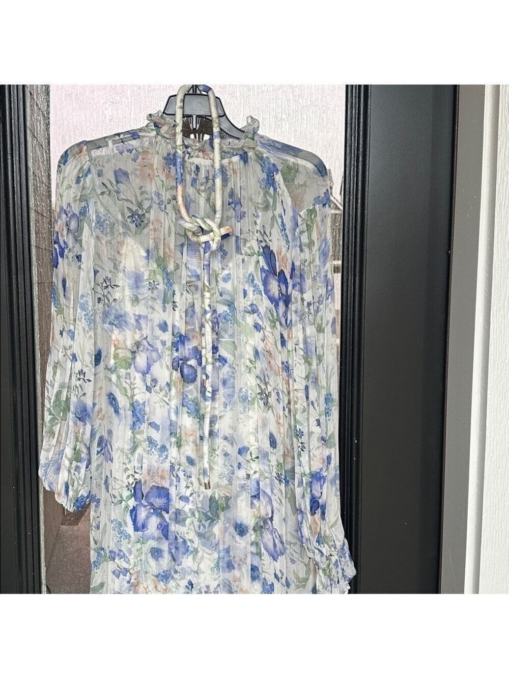 Zimmermann Blue and White Floral Long Sleeve Dress - Picture 3 of 6
